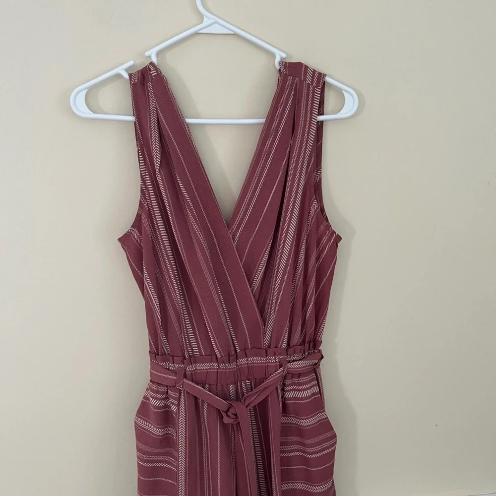 MONTEAU Pink Mauve Striped Wide-Leg Sleeveless Jumpsuit with Tie Waist M NWOT - Picture 7 of 9